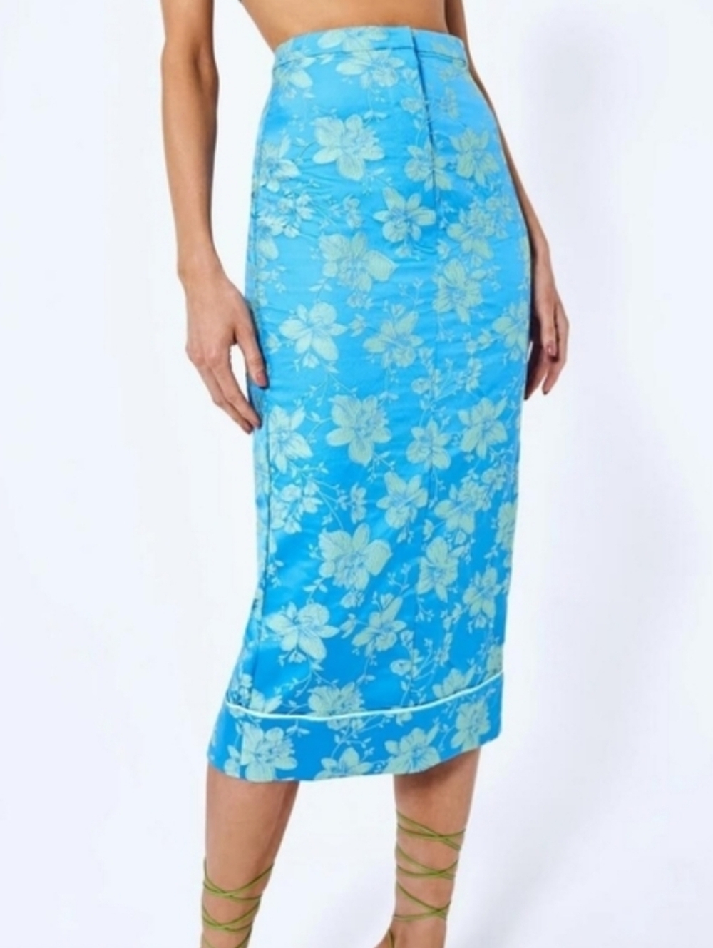 Alexis Turquoise Floral Pencil Midi Skirt Size Small New No Tag